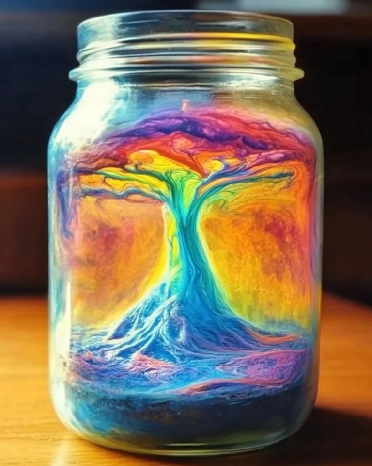 Colorful fizzy volcano experiment in a jar with vibrant eruptions