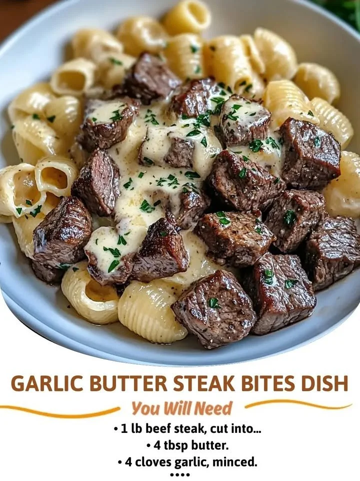 Delicious garlic butter steak bites served on a plate.