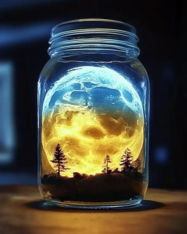A beautifully crafted jar filled with glowing moonlight for enchanting decor.