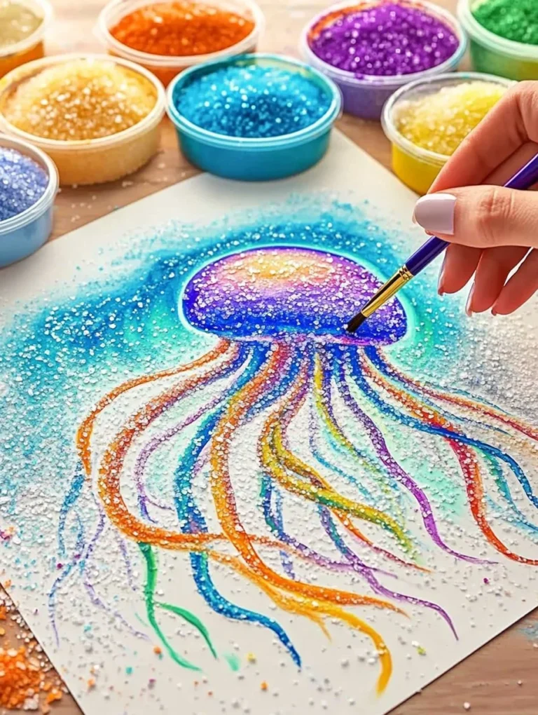 Colorful Jellyfish Salt Painting showcasing vibrant colors and creative techniques.
