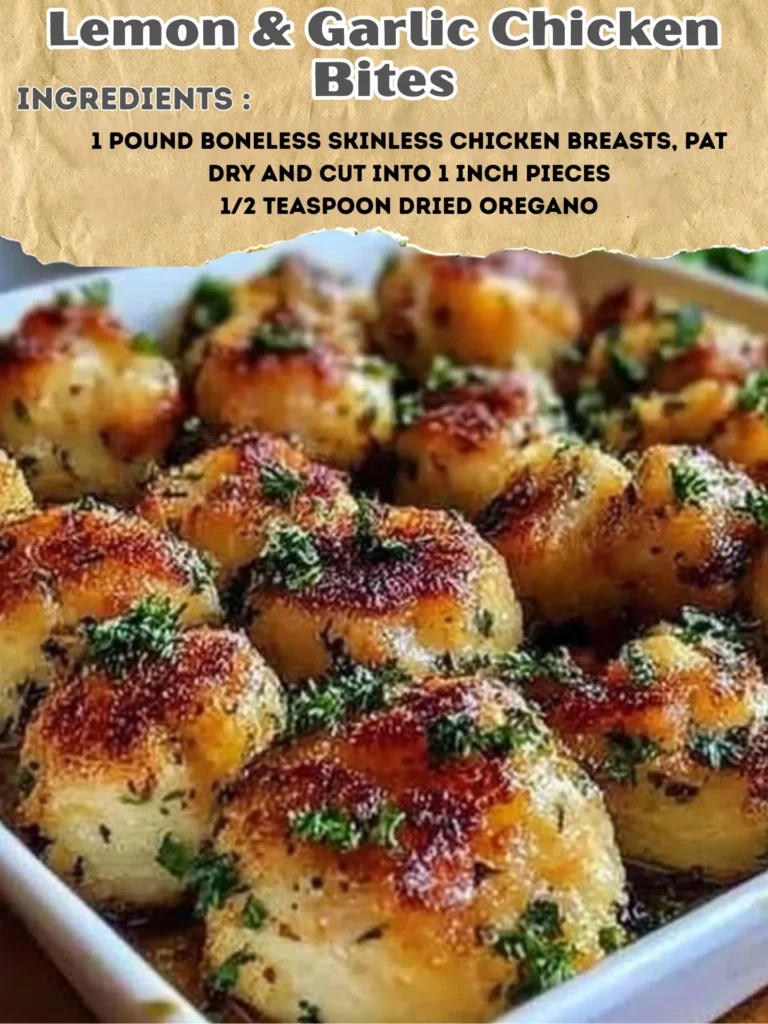 Delicious lemon and garlic chicken bites served on a platter
