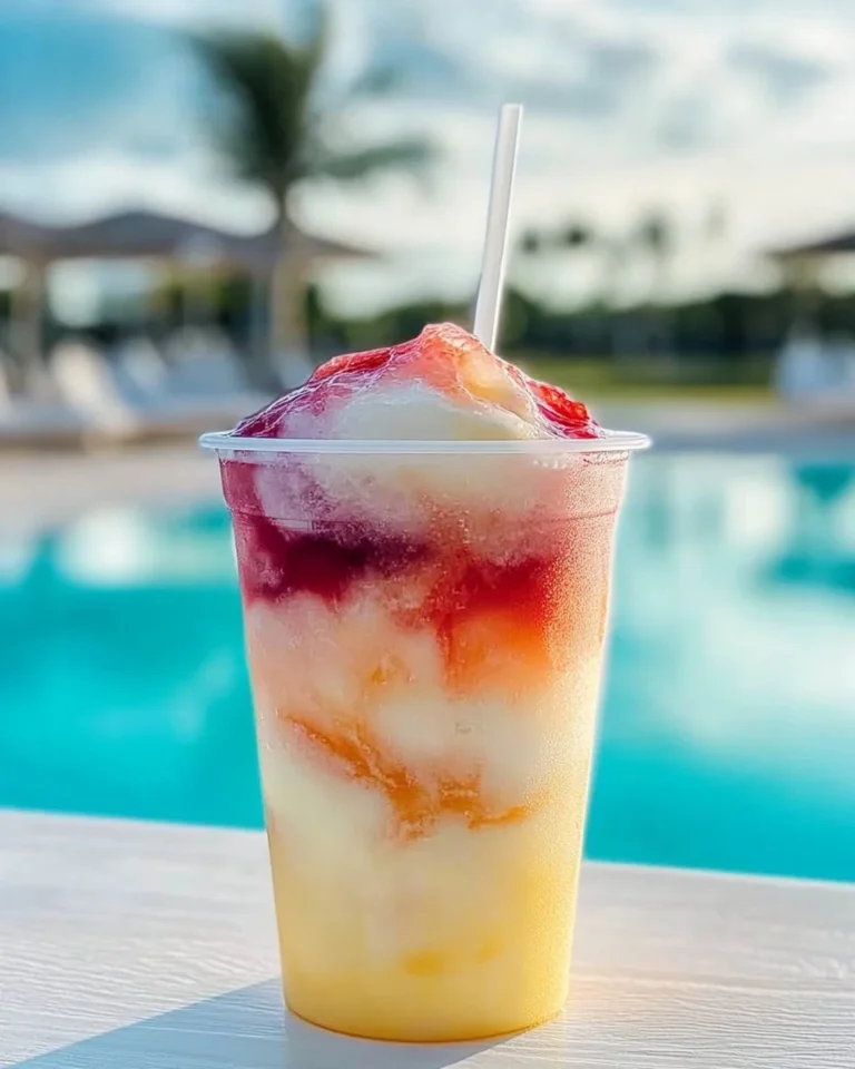 Delicious Miami Vice Cocktail served in a tropical setting with colorful garnishes