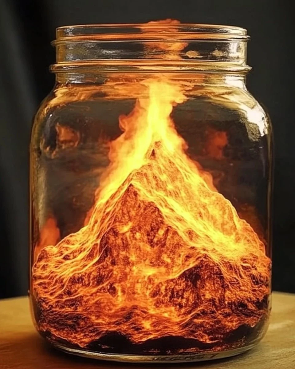 Mini volcano experiment in a jar with colorful eruptions