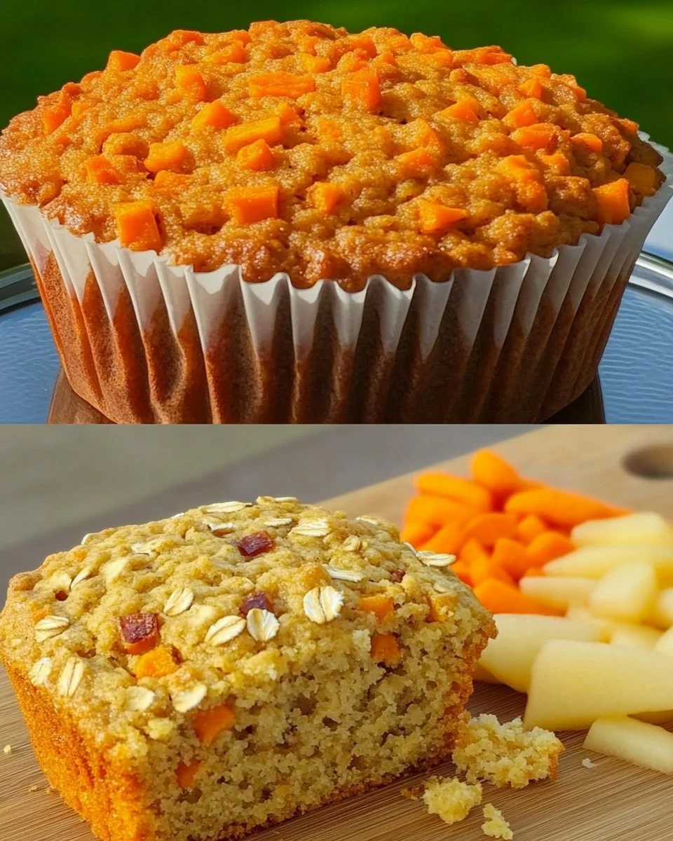 Oatmeal muffins with apple and carrot, fresh out of the oven