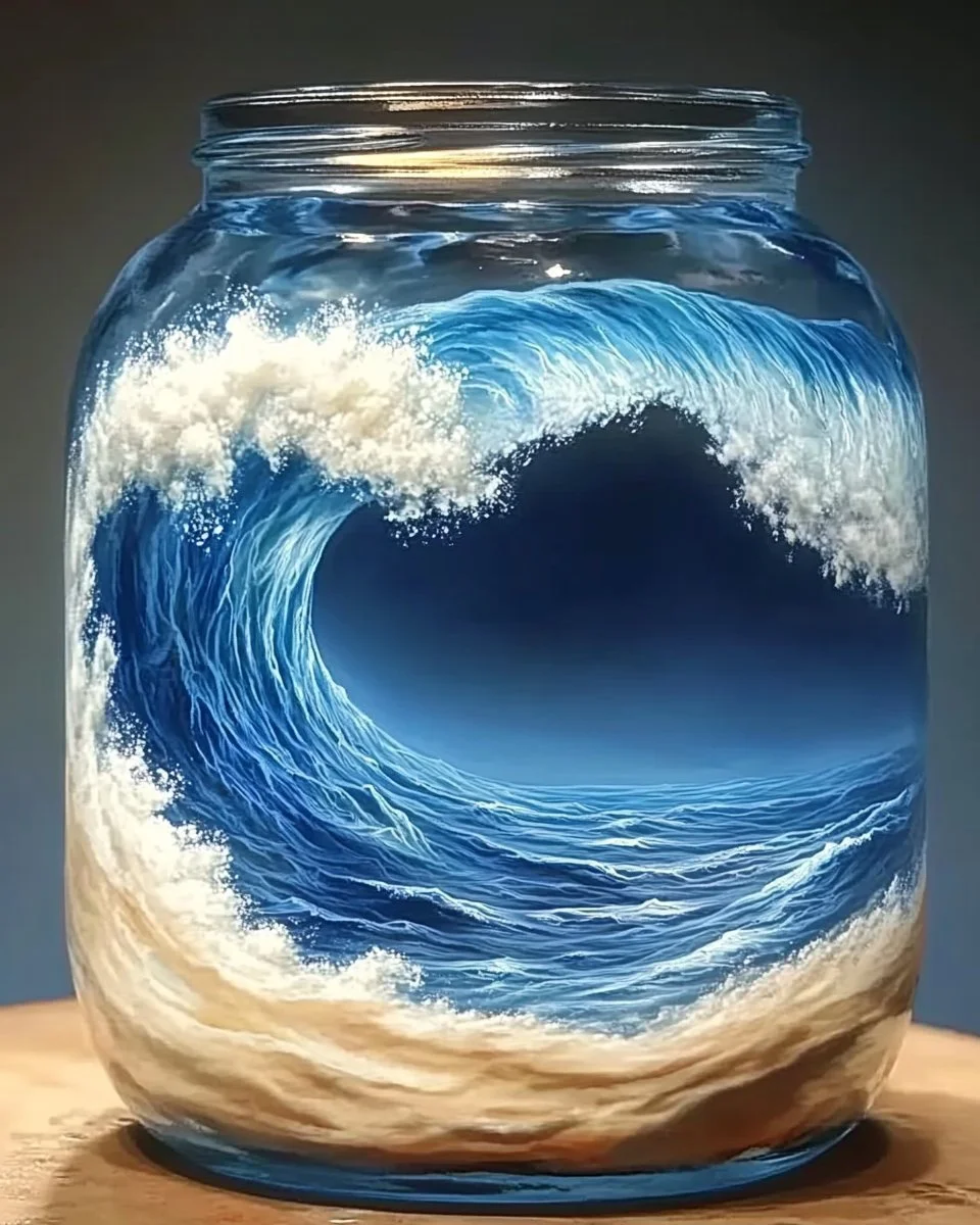 Ocean wave in a jar creating peaceful home decor