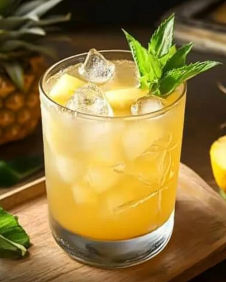 Refreshing Pineapple Lemongrass Iced Tea served in a glass with ice and garnished