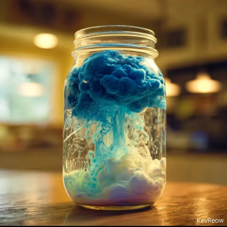 Homemade rain cloud in a jar demonstrating precipitation science