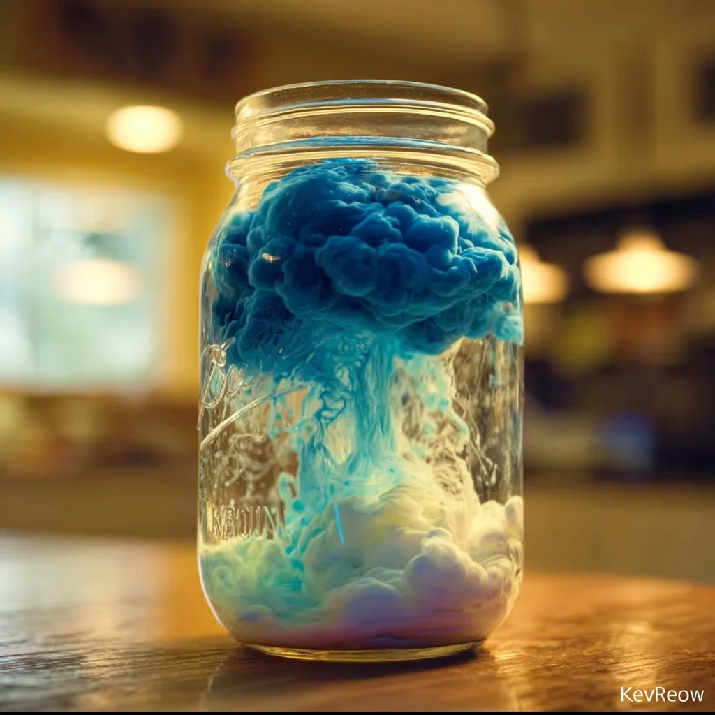 Homemade rain cloud in a jar demonstrating precipitation science
