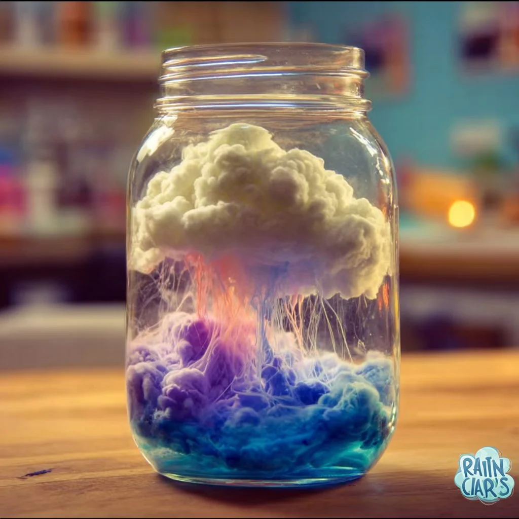 DIY rain cloud in a jar experiment demonstrating weather concepts
