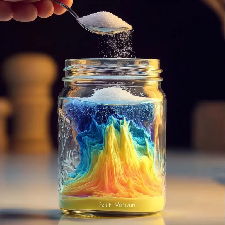 Rainbow Eruption from a Salt Volcano experiment in a jar