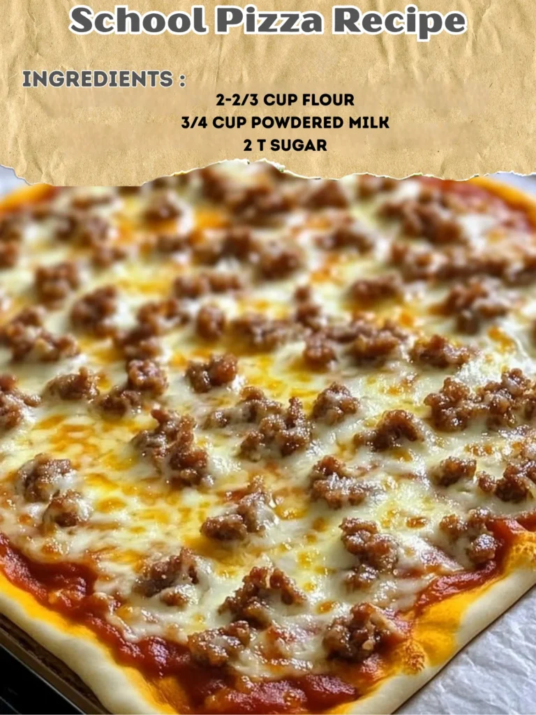 Homemade school pizza recipe with cheese and toppings