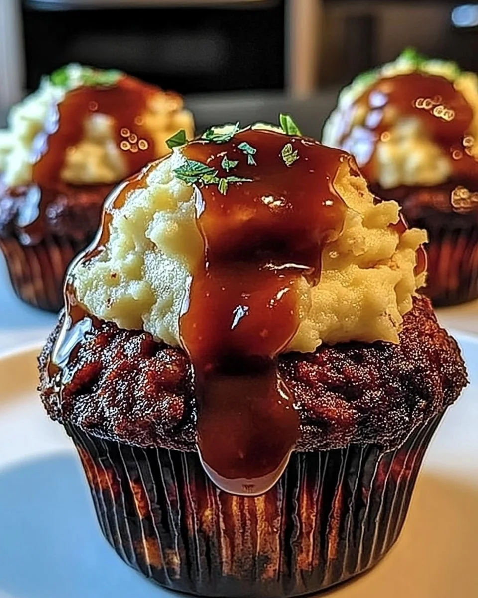 Smoky Bourbon BBQ Bacon-Wrapped Meatloaf Cupcakes with Mashed Potato Frosting
