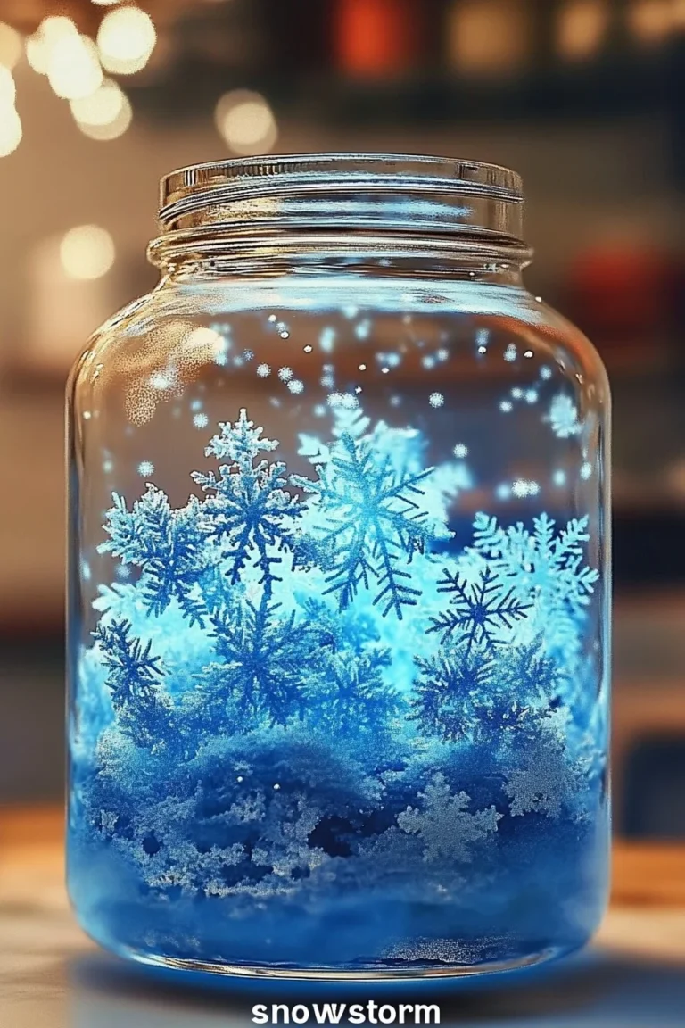 A snowy jarcraft depicting a mini snowstorm in a jar illustration