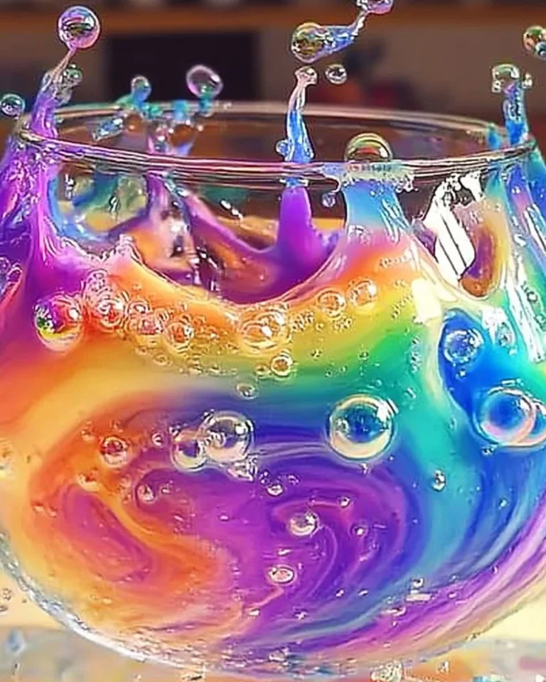 Sparkling rainbow bubble slime with colorful swirls and bubbles