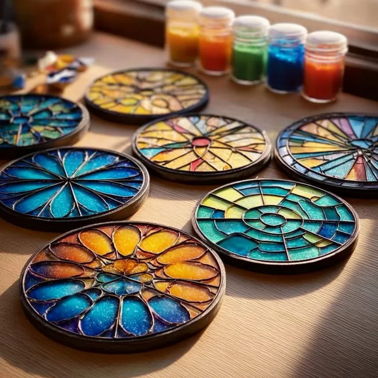Colorful stained glass window art created with special glue techniques