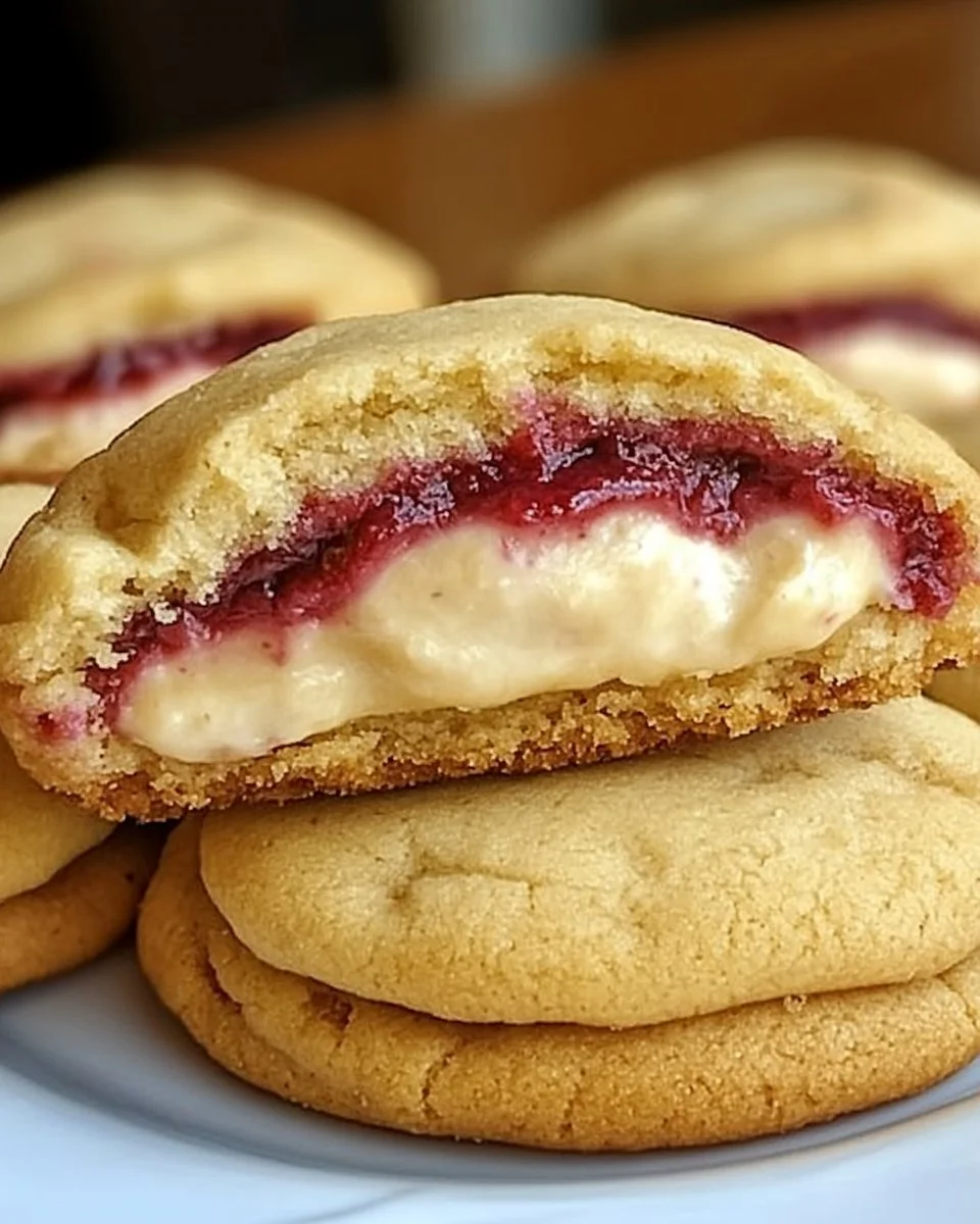Delicious strawberry cheesecake stuffed cookies on a plate