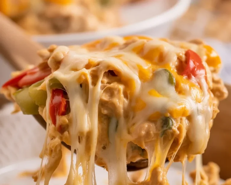 Delicious Fajita Chicken Casserole with chicken, bell peppers, and melted cheese