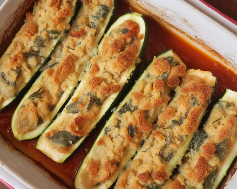 Baked Spinach, Mushroom, and Ricotta Stuffed Zucchini Boats ready to serve.