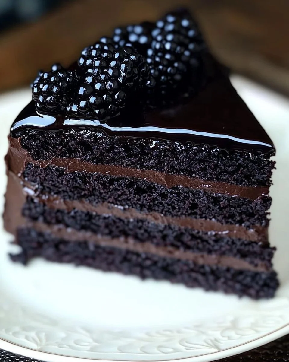 Moist Black Velvet Cake decorated with white splatters and bats for Halloween