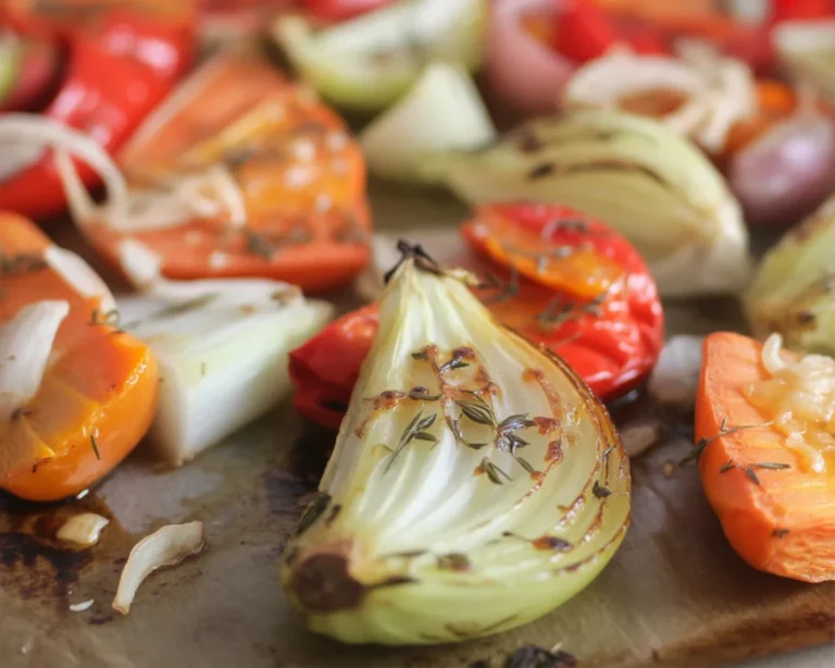platter of herb roasted veggies with garlic and fresh herbs