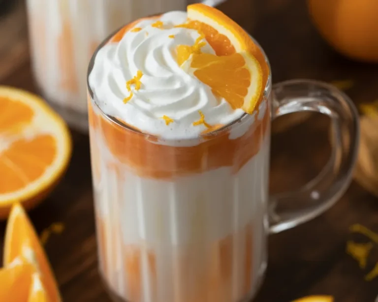 Dirty Creamsicle Float with vanilla ice cream, orange soda, and whipped cream.