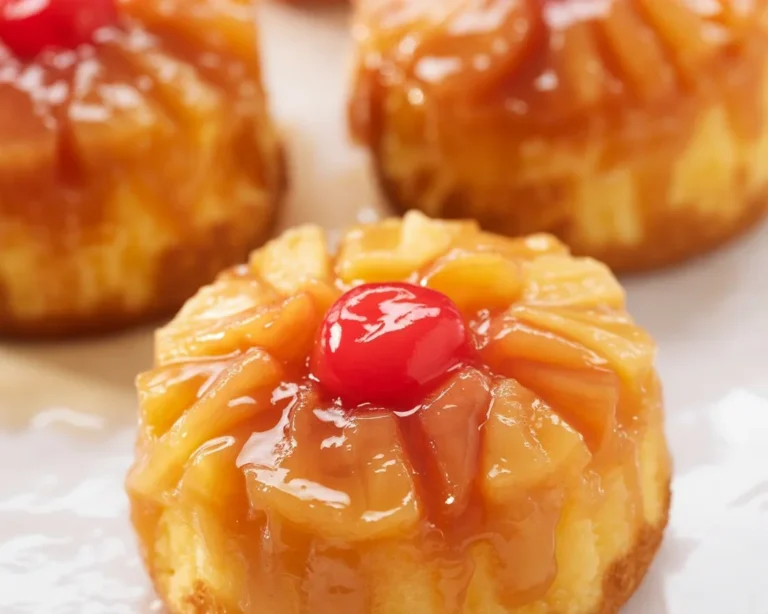 Delicious Pineapple Upside Down Cupcakes topped with cherries and pineapple slices.