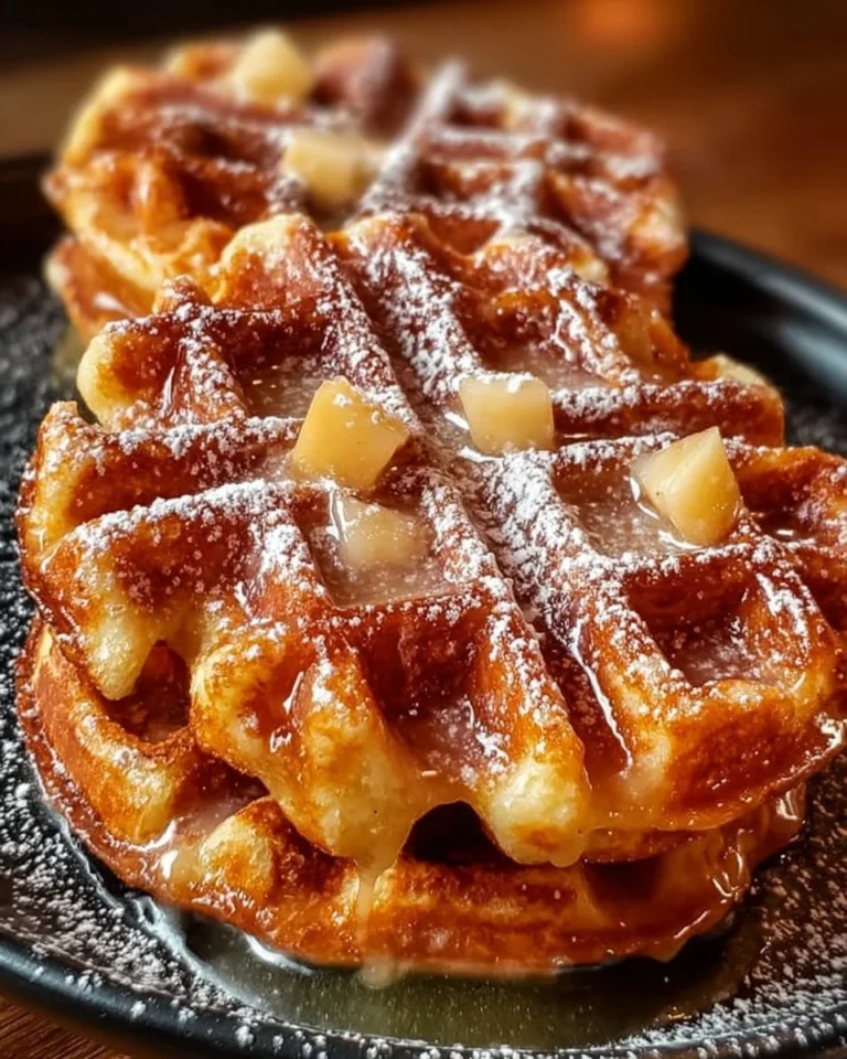 Delicious apple fritter waffle donuts drizzled with icing on a plate