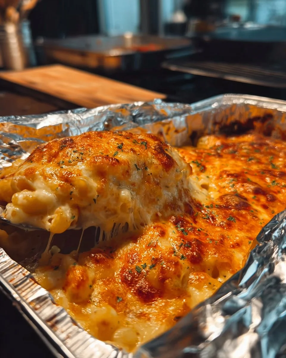 Delicious baked macaroni and cheese served in a casserole dish