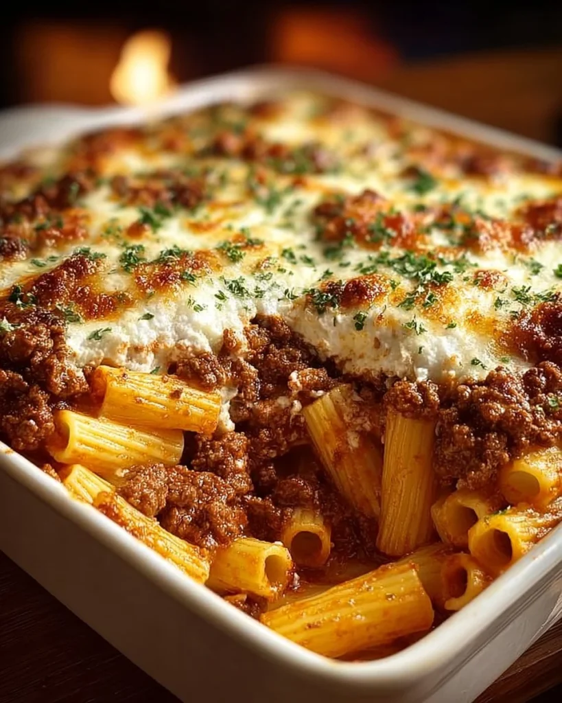 Baked Ziti with Ground Beef and Ricotta