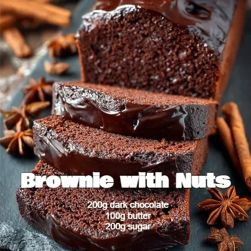 Delicious brownie with nuts showcasing a rich chocolate texture and nutty topping.