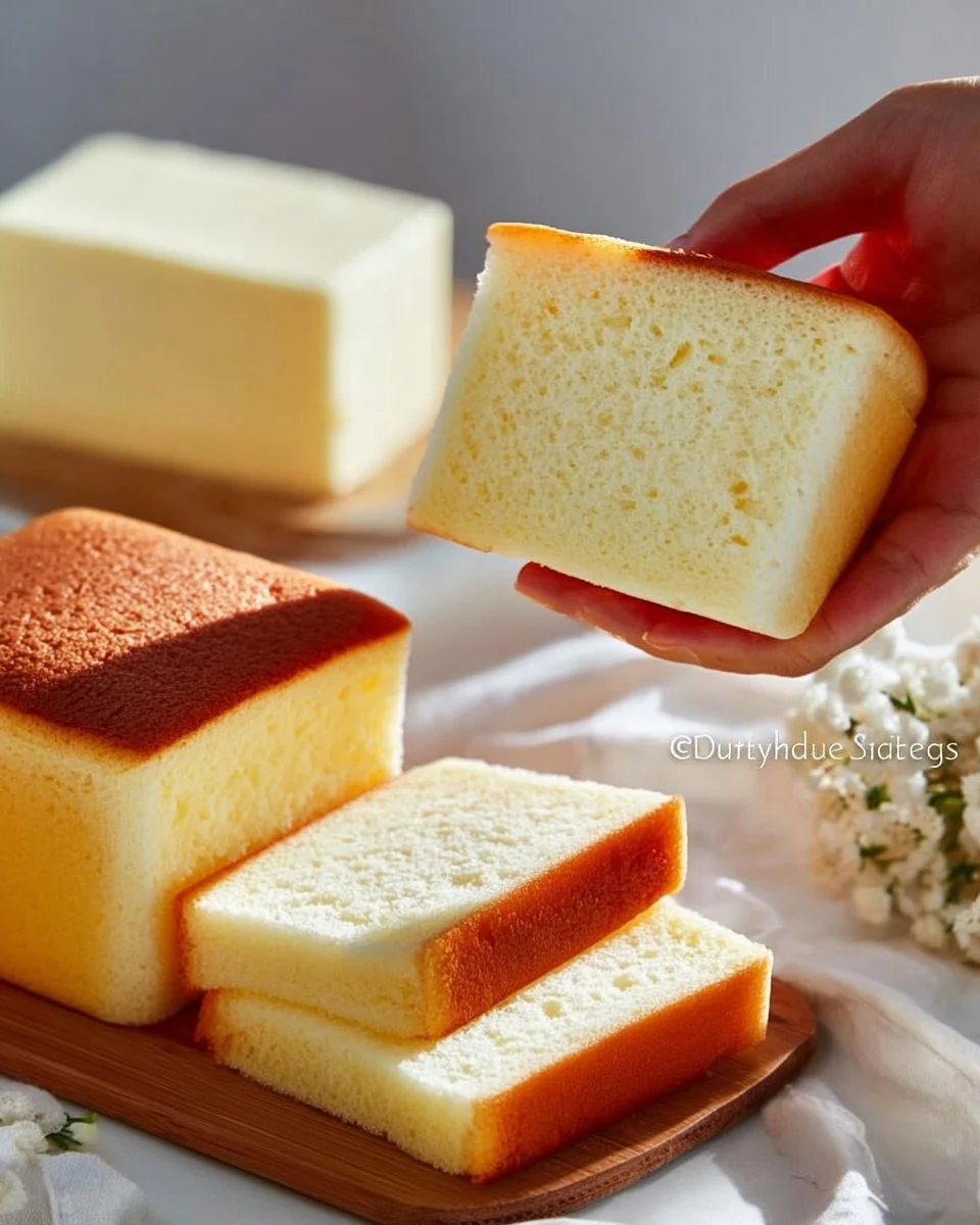 Slice of light and moist butter cake on a plate