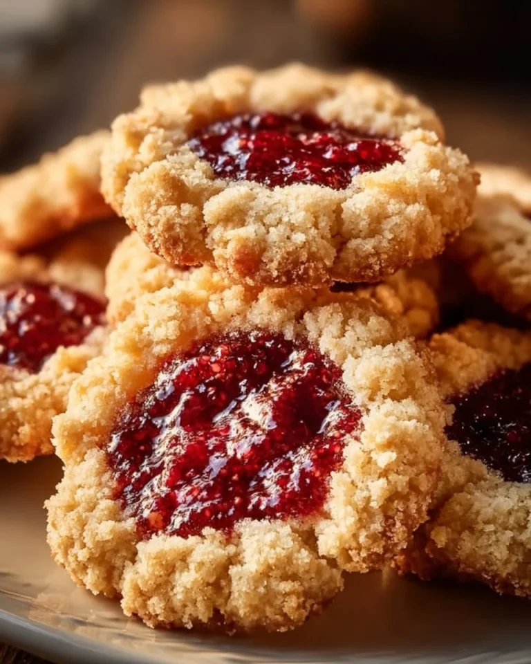 Freshly baked buttery raspberry crumble cookies on a cooling rack