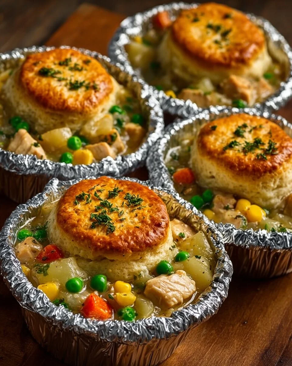 Campfire Chicken Pot Pie Packets ready for outdoor cooking