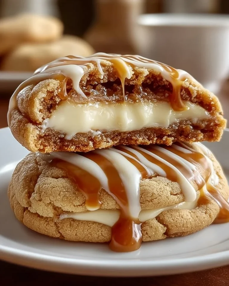 Delicious caramel cheesecake cookies with creamy caramel drizzle.