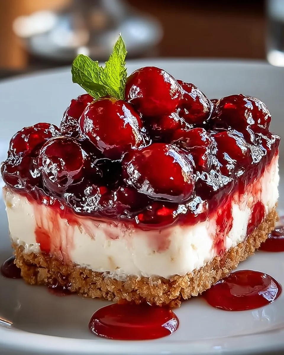 Delicious Cherry Delight dessert with cherries and creamy layers