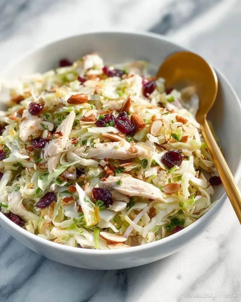 Chicken cranberry salad topped with lemon poppy seed dressing in a bowl.