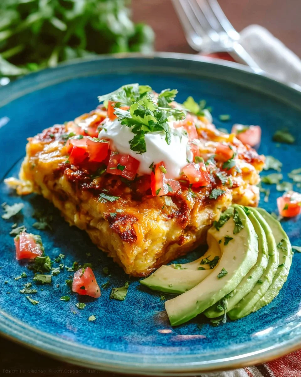 A delicious Chicken Tamale Casserole topped with cheese and fresh herbs