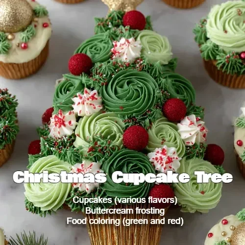 A beautifully decorated Christmas Cupcake Tree with festive colors and designs.