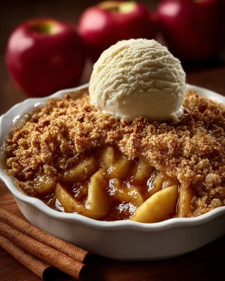 Cinnamon apple crisp fresh out of the oven with a golden topping