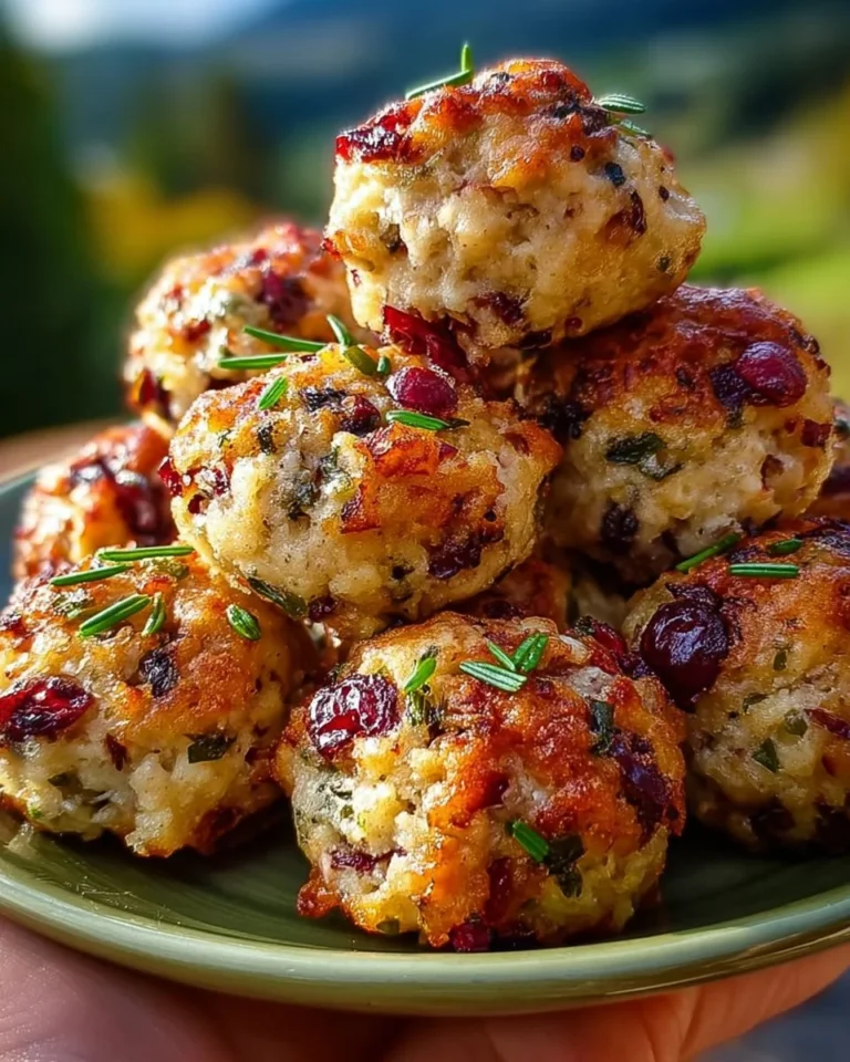 Cranberry turkey stuffing balls ready to serve for a holiday meal
