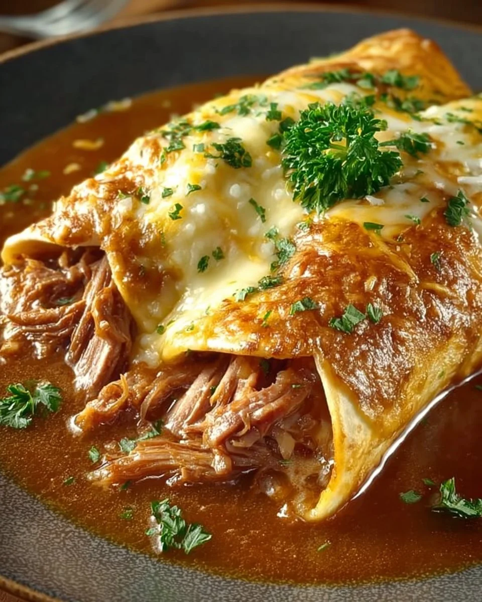 Delicious creamy Chile Colorado burritos filled with beef and smothered in sauce