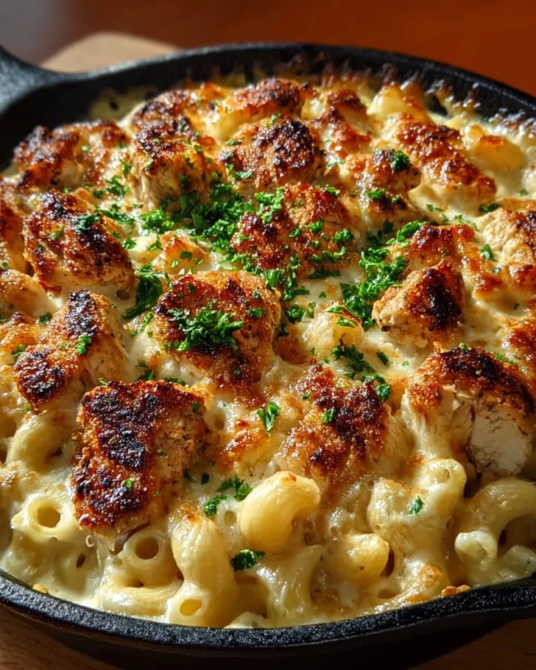 Creamy Honey Pepper Chicken Mac and Cheese served in a bowl