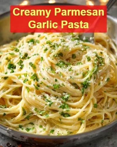 Creamy Parmesan Garlic Pasta served in a bowl with garnished parsley