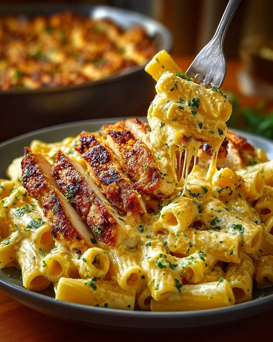 Creamy Rigatoni Alfredo with Cajun spices served in a bowl