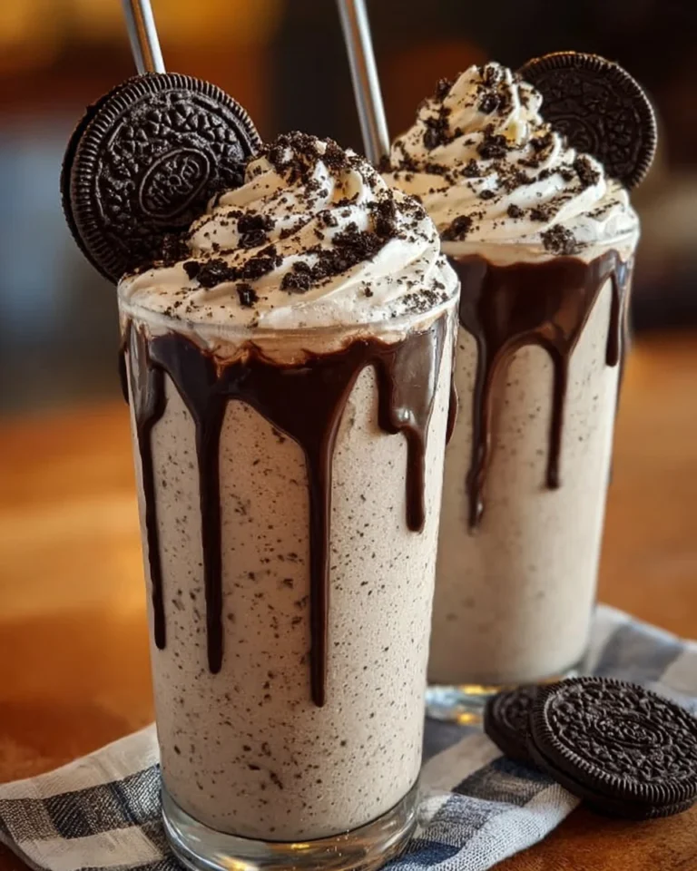 Delicious Easy Oreo Milkshake topped with crushed Oreos and whipped cream