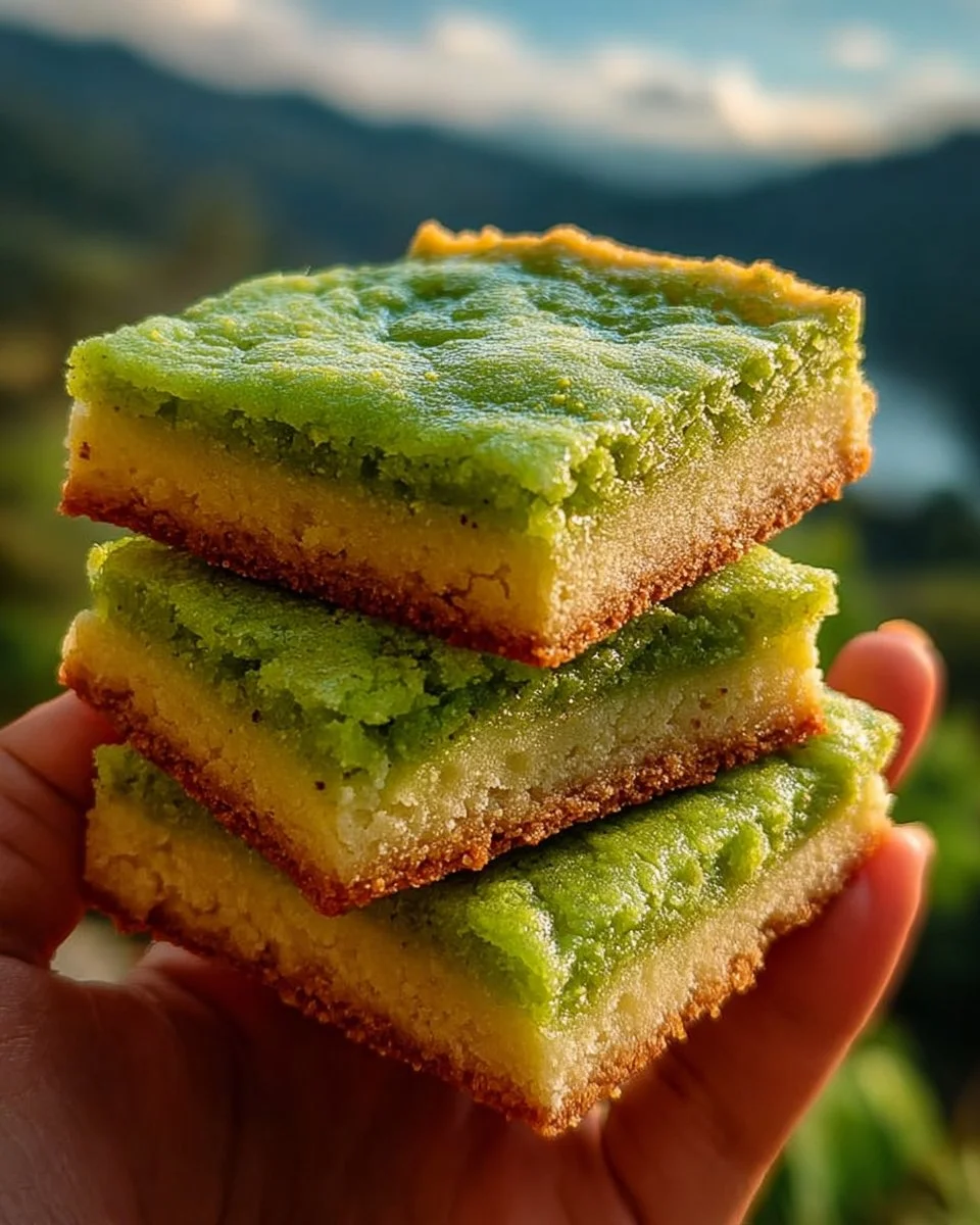 Delicious easy pistachio pudding sugar cookie bars on a plate.