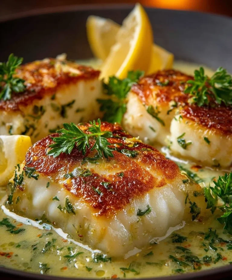 Filet z dorsza w sosie porowym na talerzu z warzywami