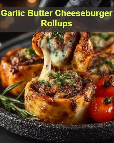 Garlic Butter Cheeseburger Rollups served on a plate