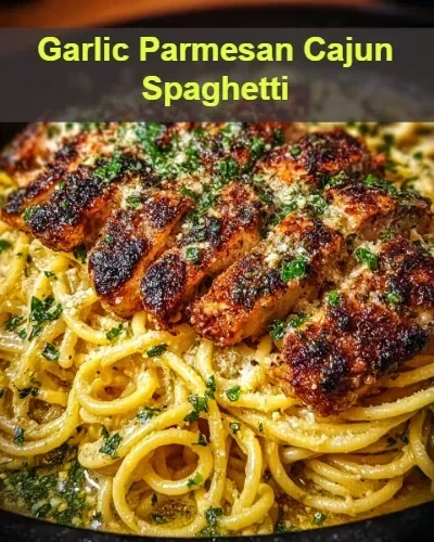 Delicious Garlic Parmesan Cajun Spaghetti with creamy sauce and spices
