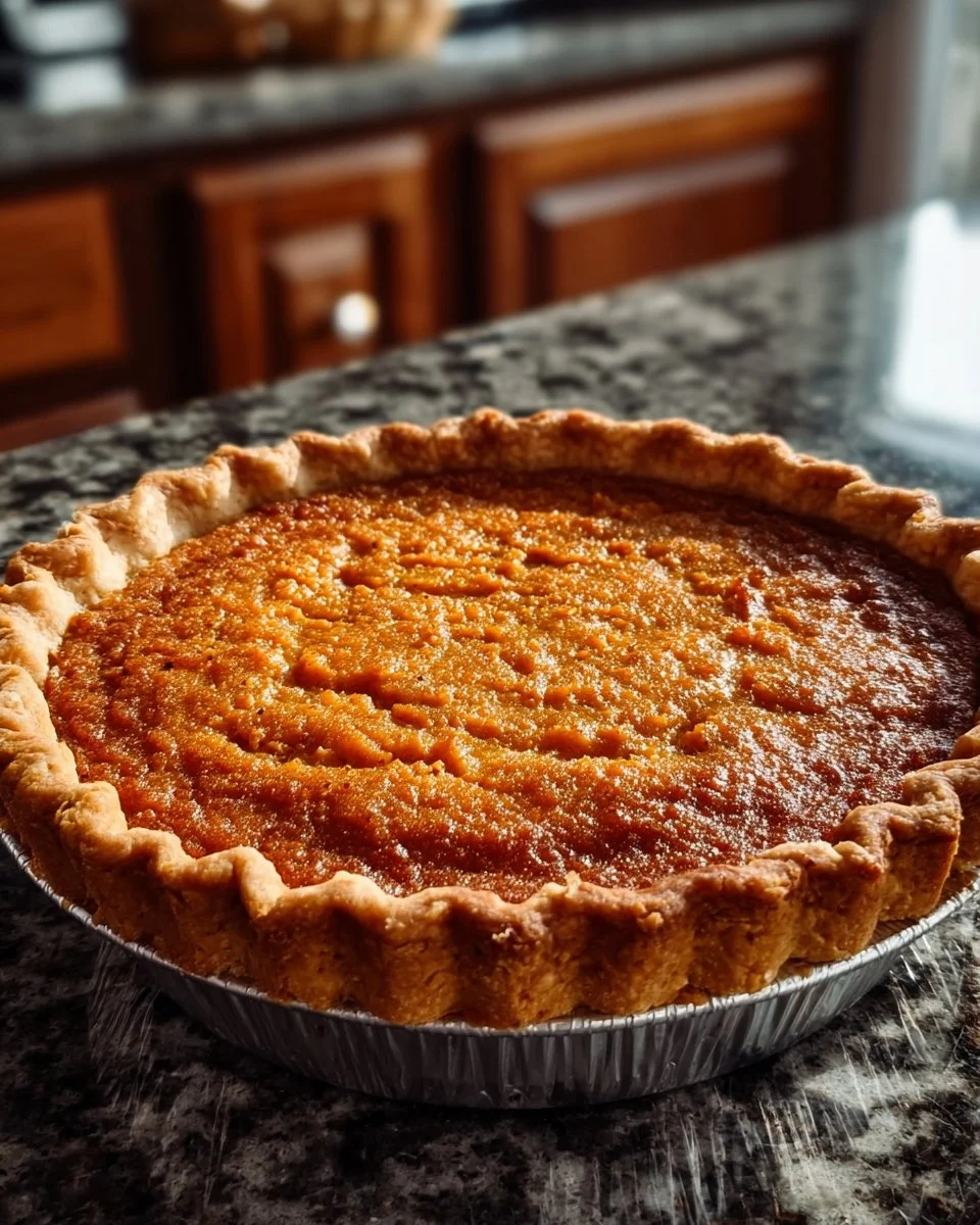 Grandma's Secret Sweet Potato Pie topped with whipped cream and spices